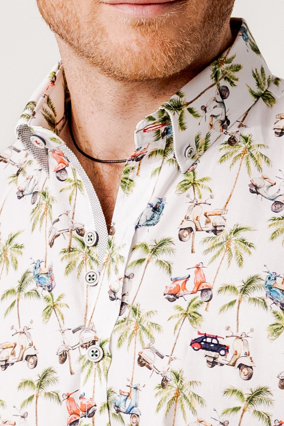 Camisa hombre manga corta palmeras y motos