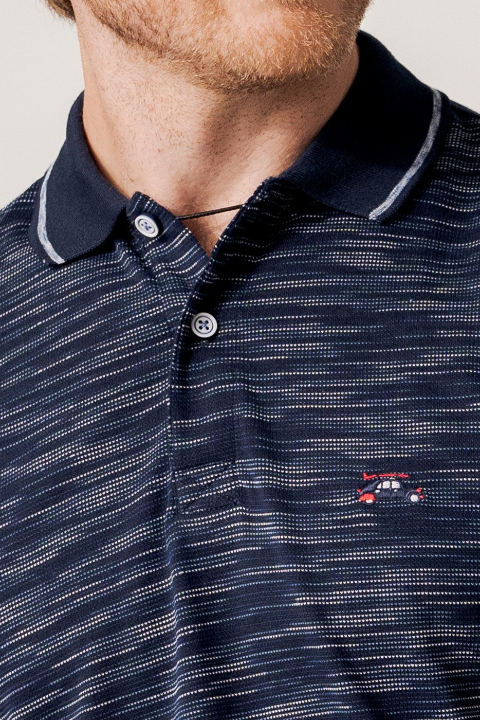 Polo jacquard textura manga corta color marino