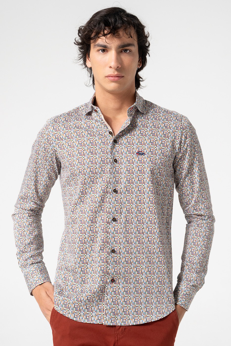 Camisa hombre estampado multicolor slim fit