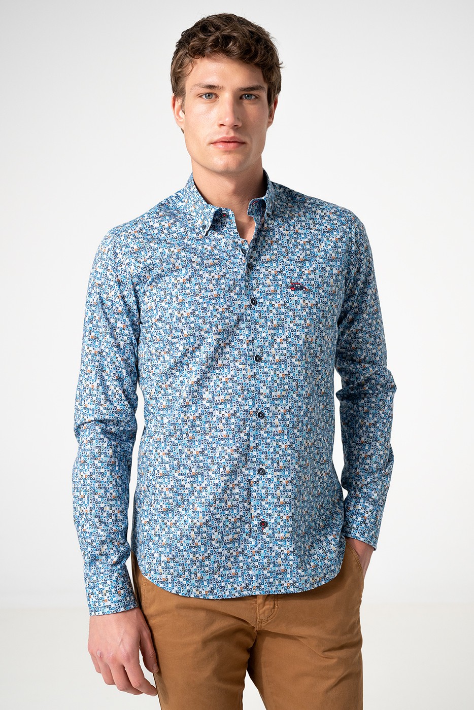 Camisa estampada hombre tonos azul