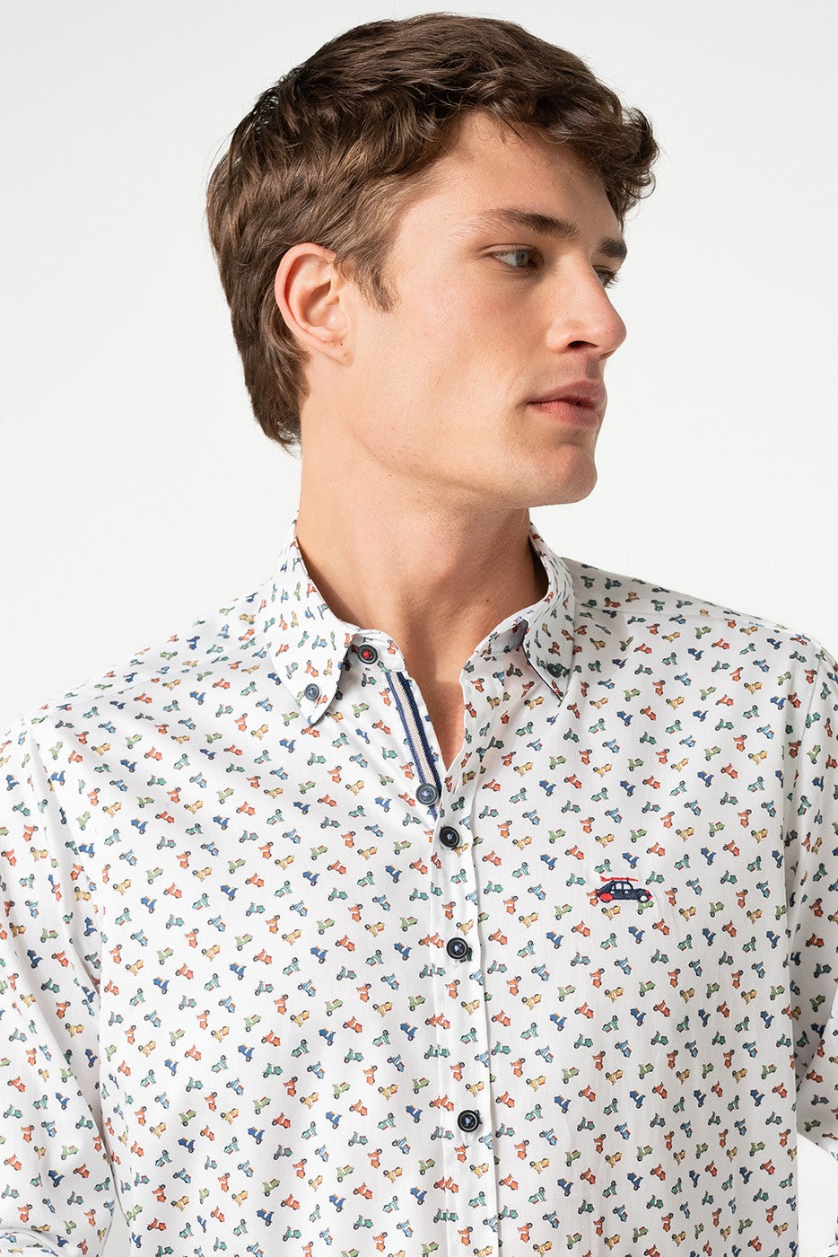 Camisa estampada vespas multicolor hombre