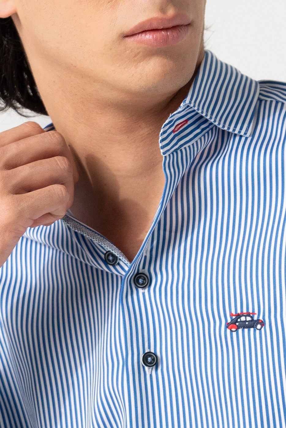 Camisa hombre estampado de rayas azul