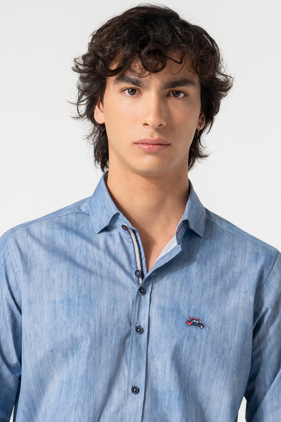 Camisa hombre efecto vaquero azul