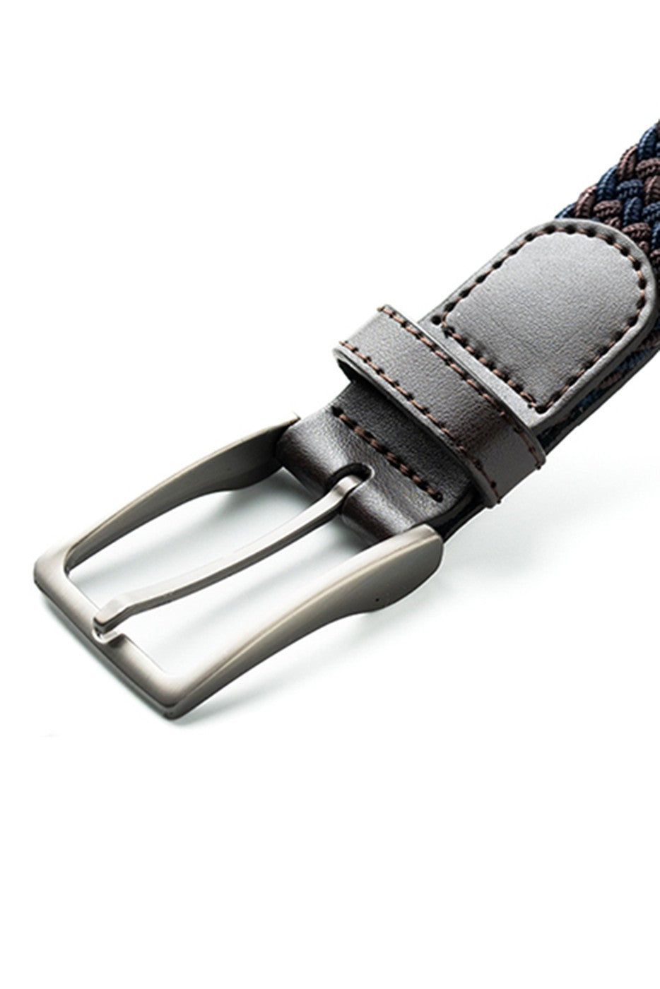 Cinturón trenzado elástico marino y marrón