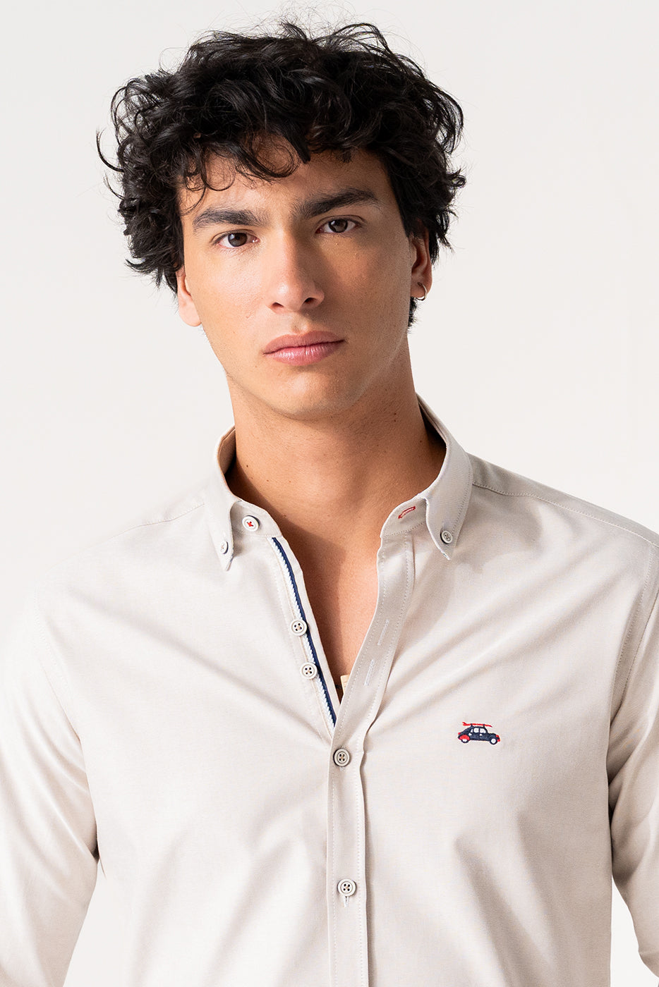 Camisa hombre slim fit beige