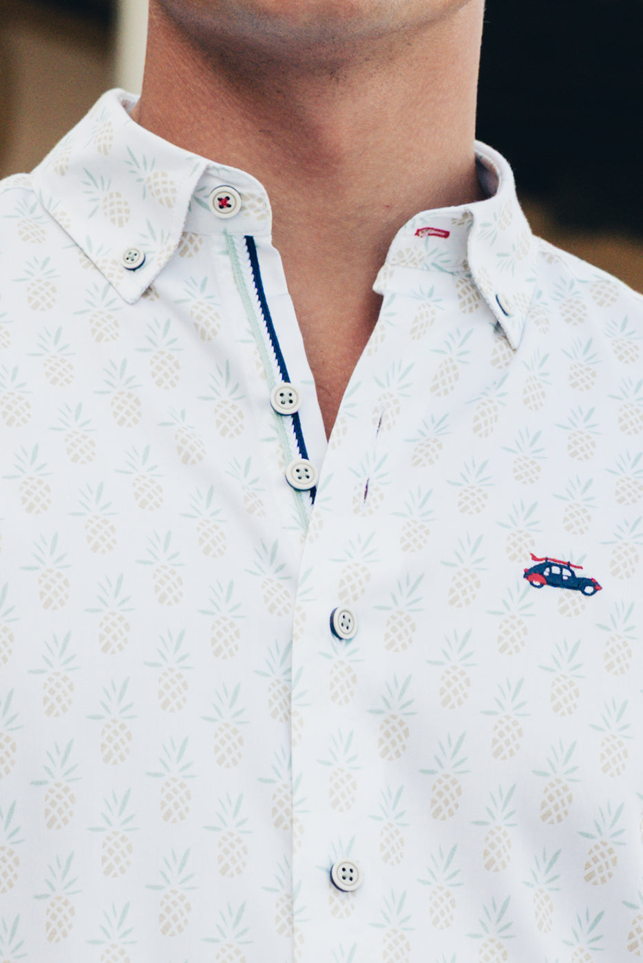 Camisa slim fit hombre estampado piñas