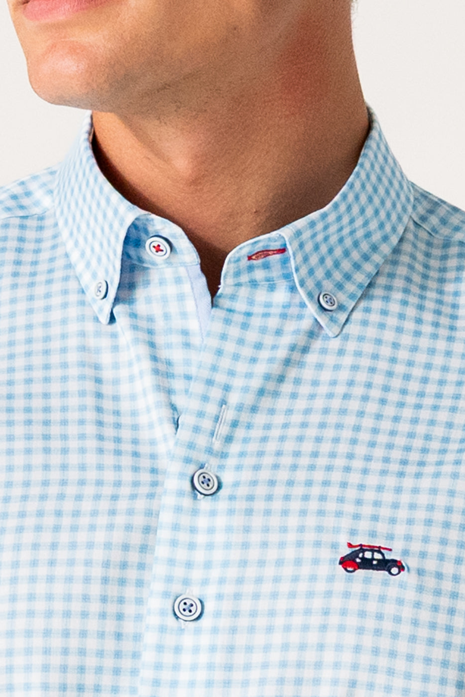 Camisa hombre estampado cuadro celeteste