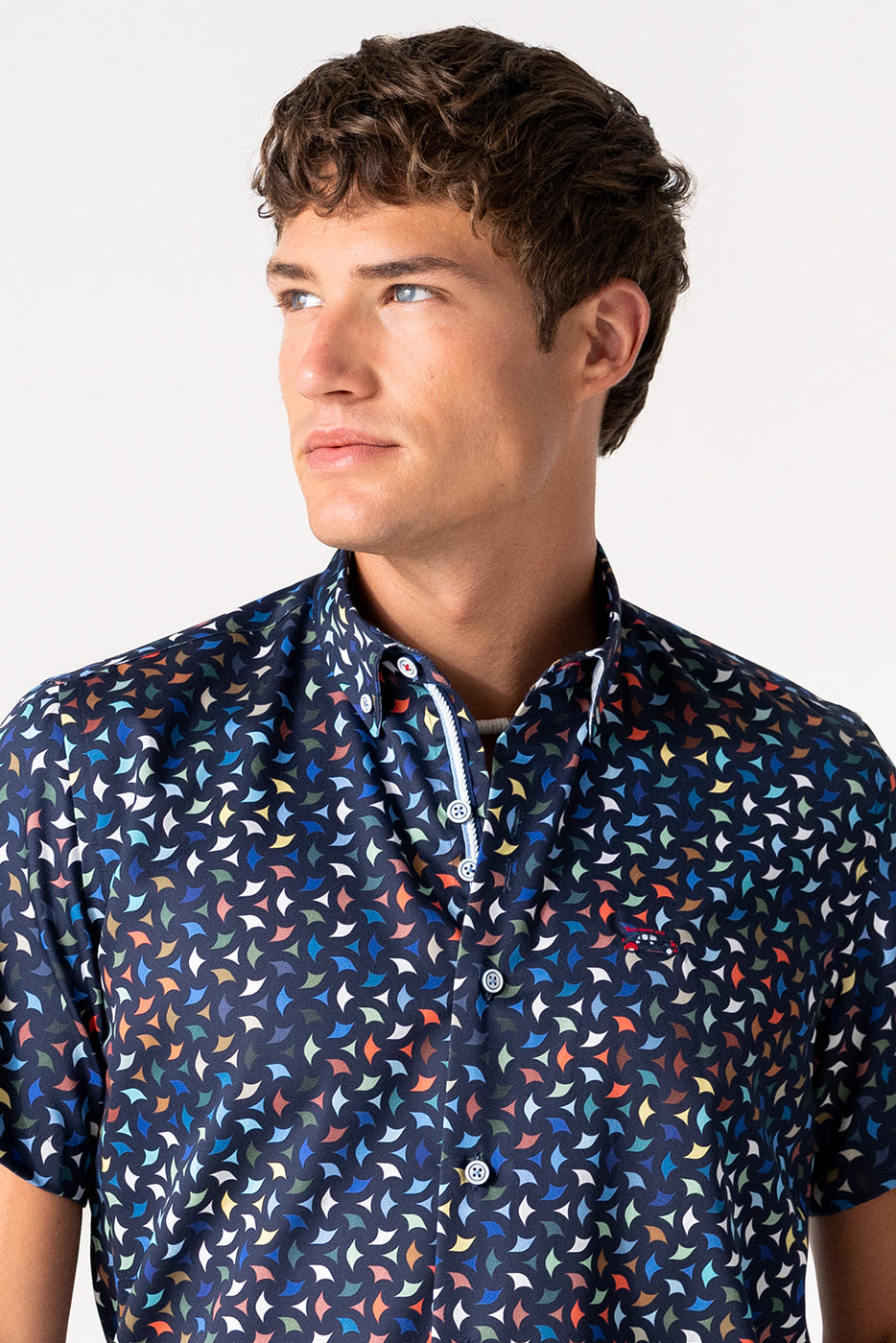 Camisa hombre manga corta fondo marino