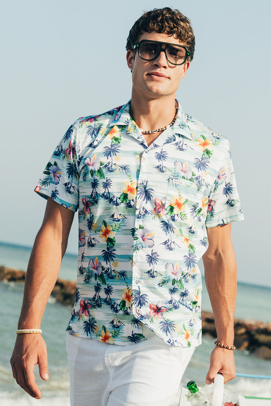 Camisa hombre bowling estampado tropical