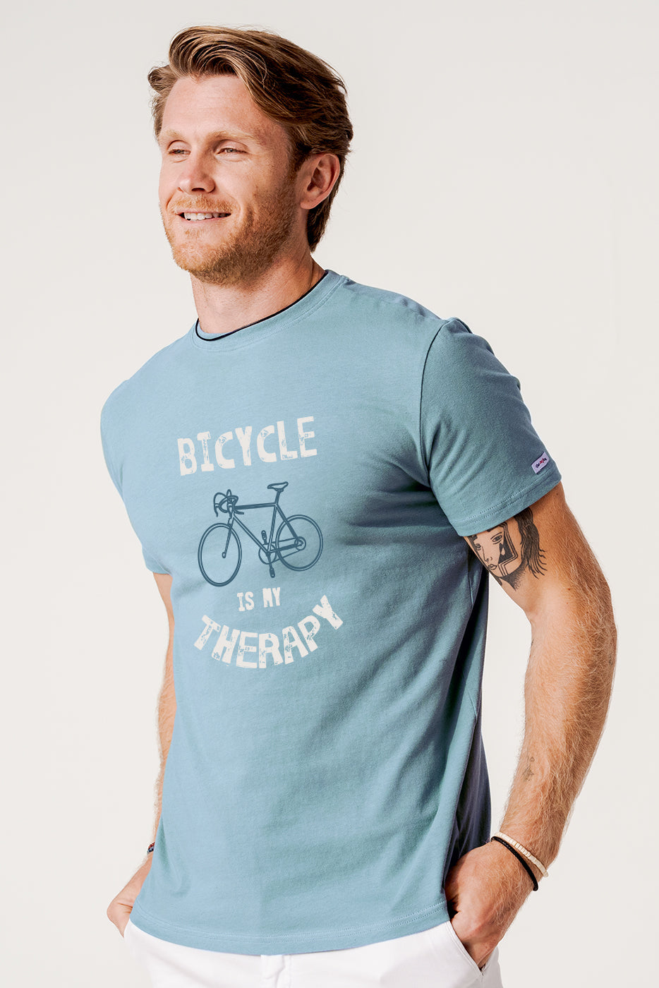 Camiseta hombre azul estampado bicicleta