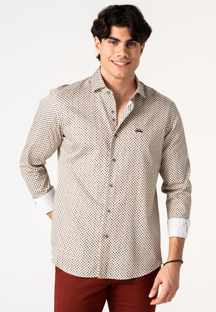 Camisa hombre microestampado geométrico multicolor