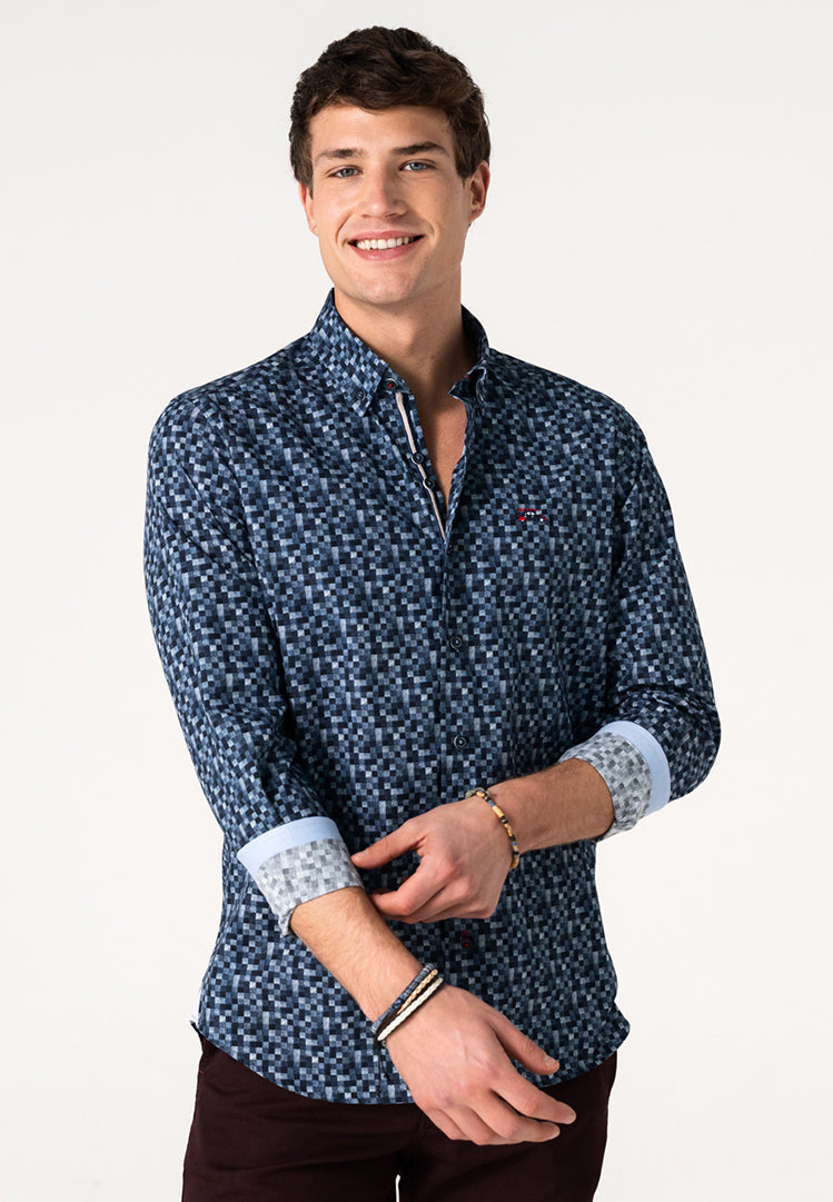 Camisa estampada masculina degradado azul