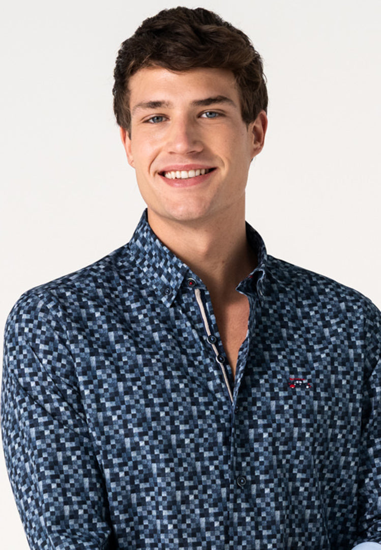 Camisa estampada masculina degradado azul