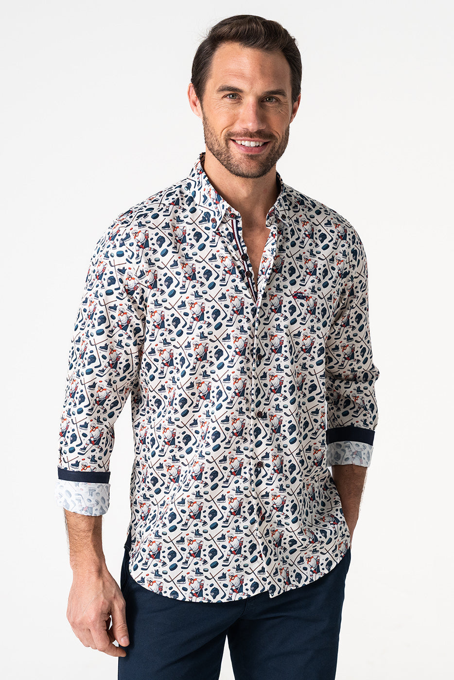 Camisa hombre estampada motivos deportivos hockey