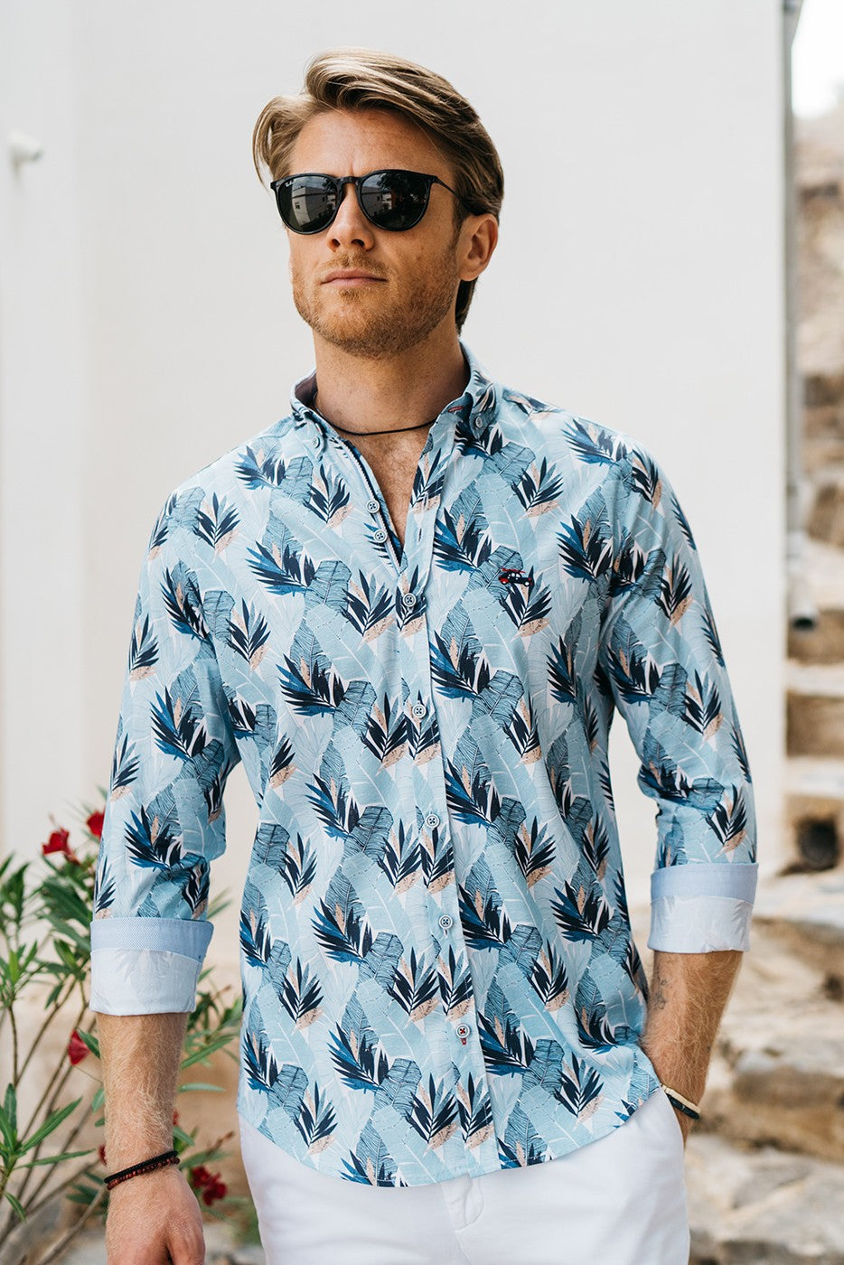 Camisa hojas de palma azules regular fit