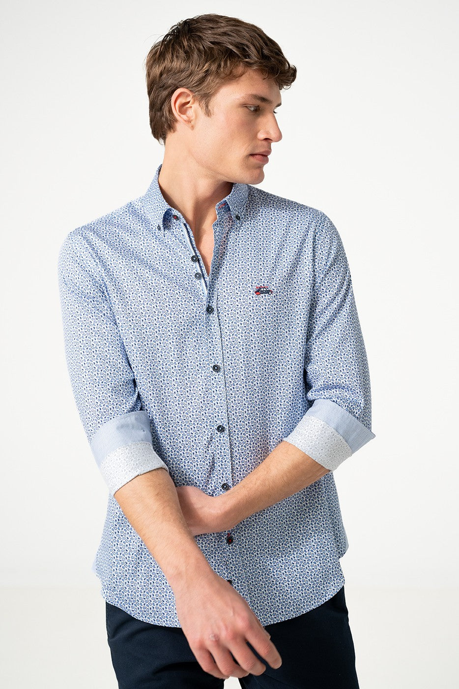 Camisa estampada hombre cachemir azul