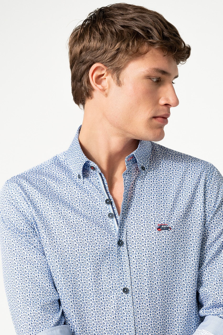 Camisa estampada hombre cachemir azul