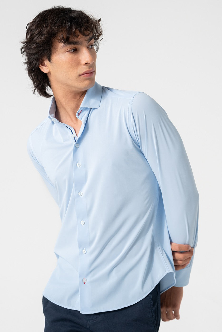 Camisa hombre lisa celete