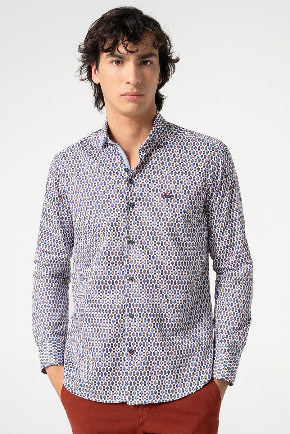Camisa hombre estampado robots multicolor