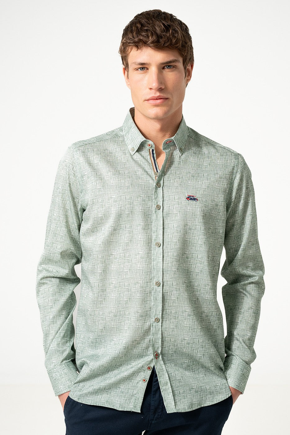 Camisa estampada hombre verde