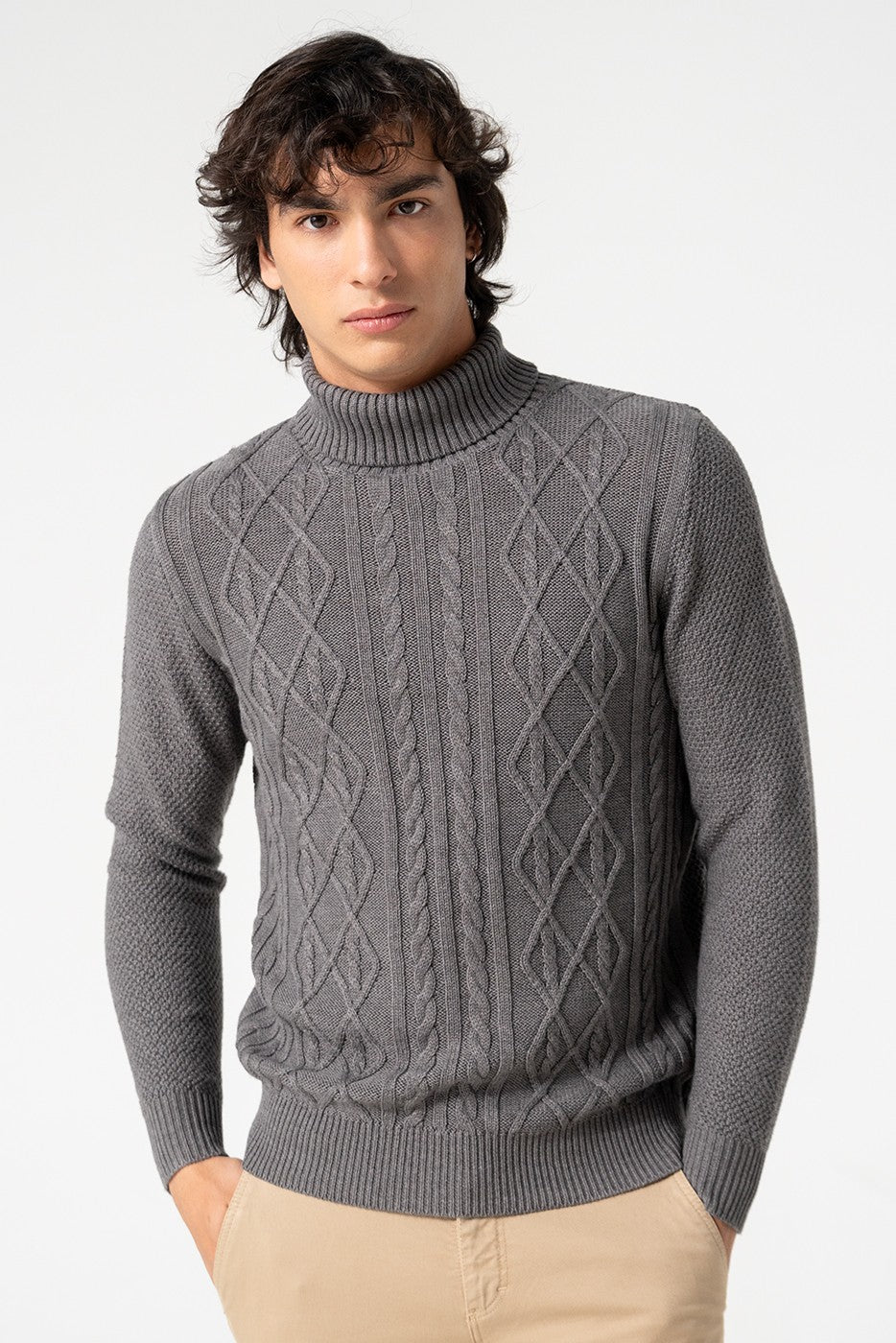 Jersey punto cuello alto gris