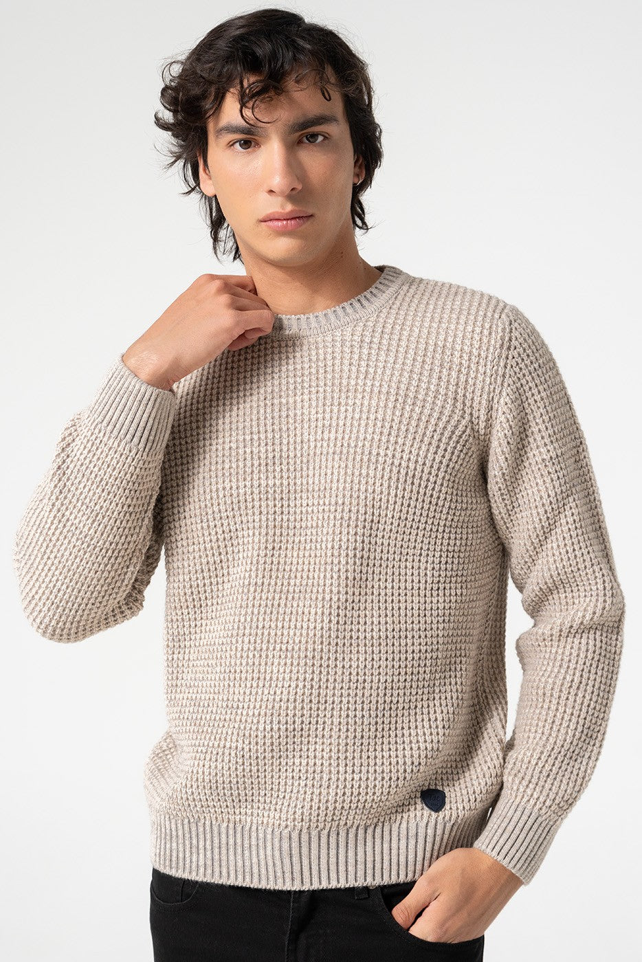 Jersey hombre cuello redondo en beige