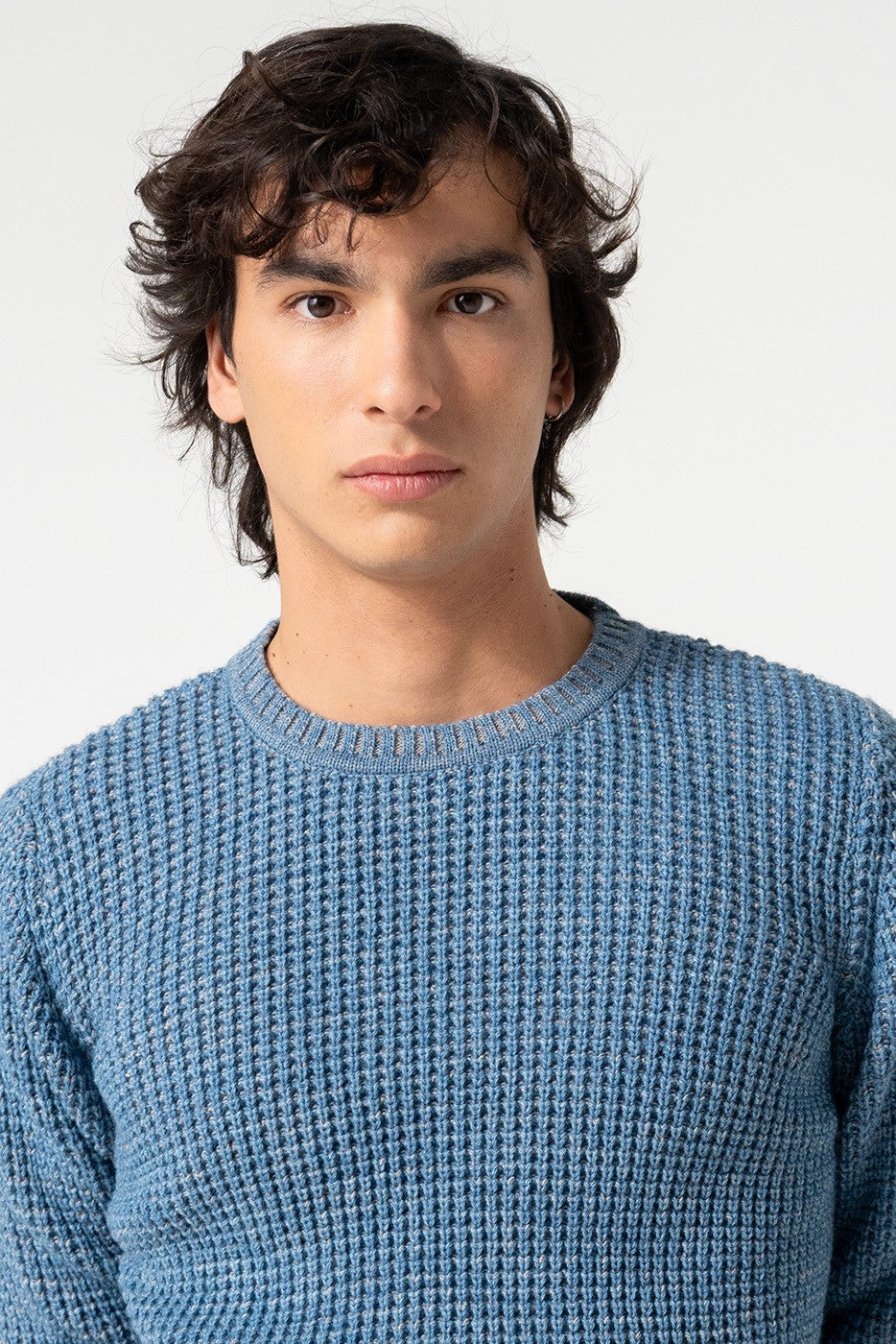 Jersey de punto hombre en cuello redondo azul