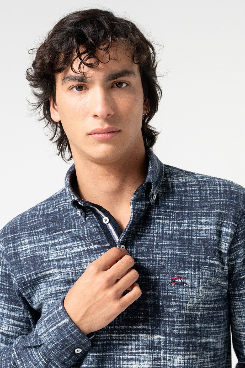 Polo de punto manga larga azul