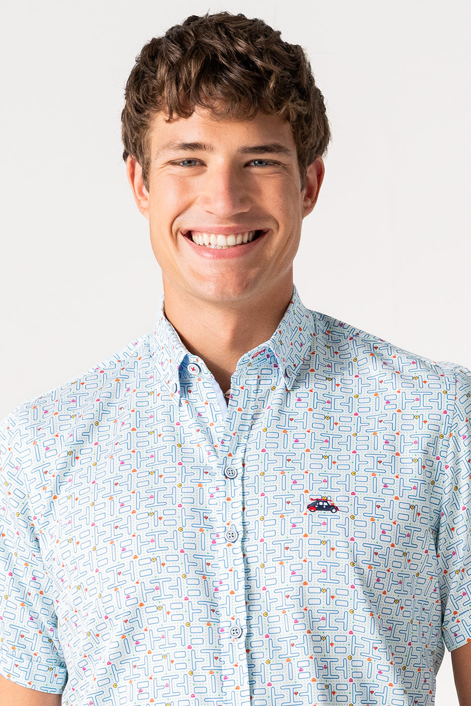 Camisa hombre manga corta estampado comecocos