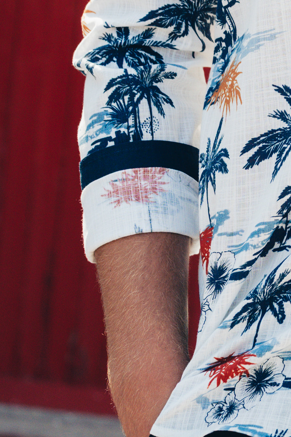 Camisa estampado tropical aspecto lino hombre