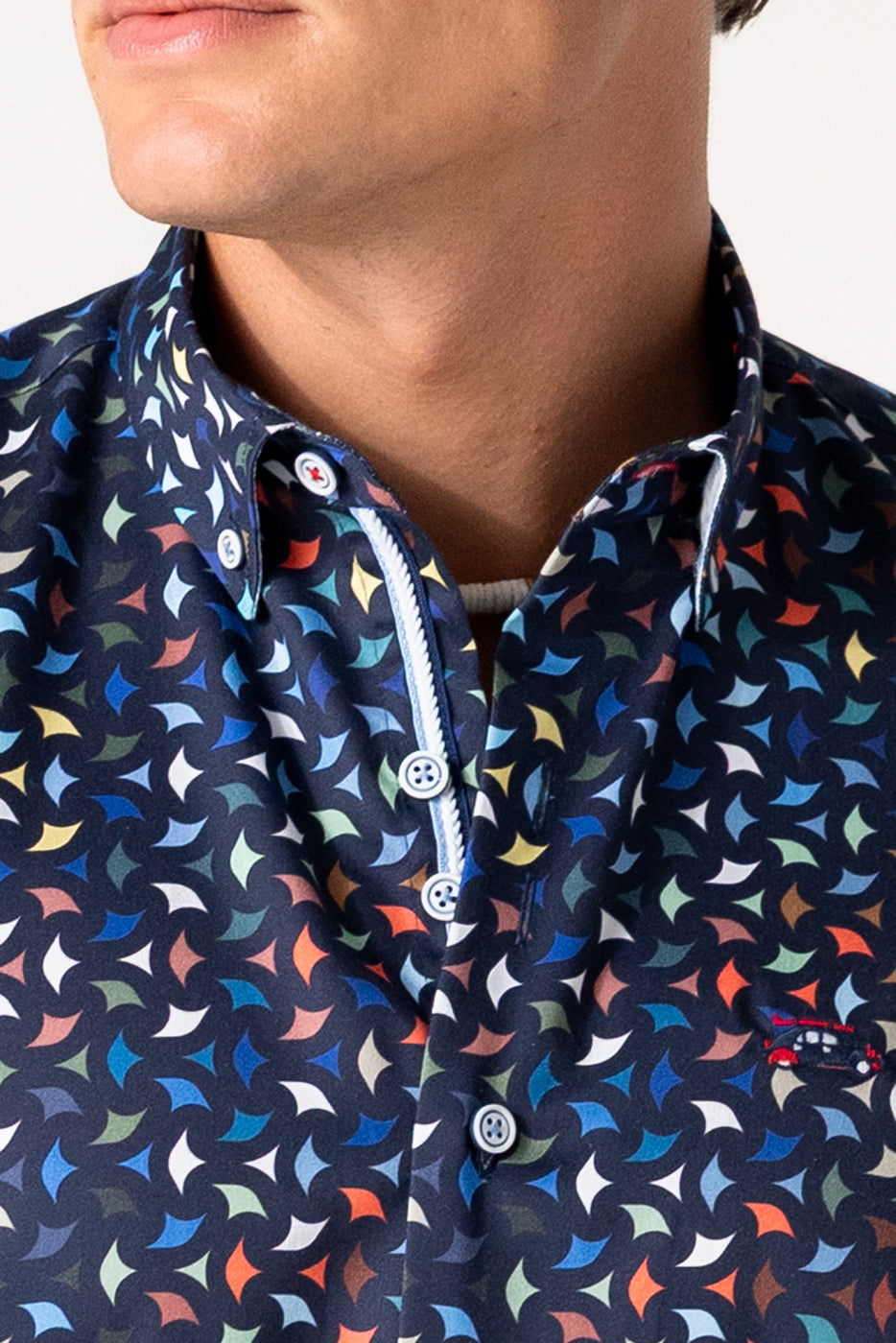 Camisa hombre manga corta fondo marino