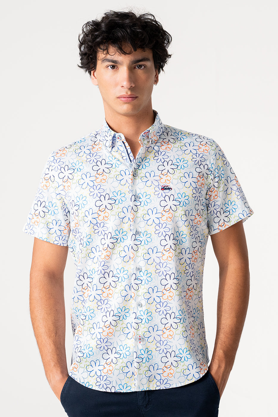 Camisa hombre estampado flores colores manga corta