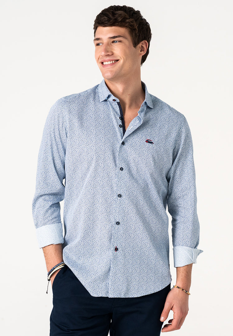 Camisa hombre microestampada azul celeste