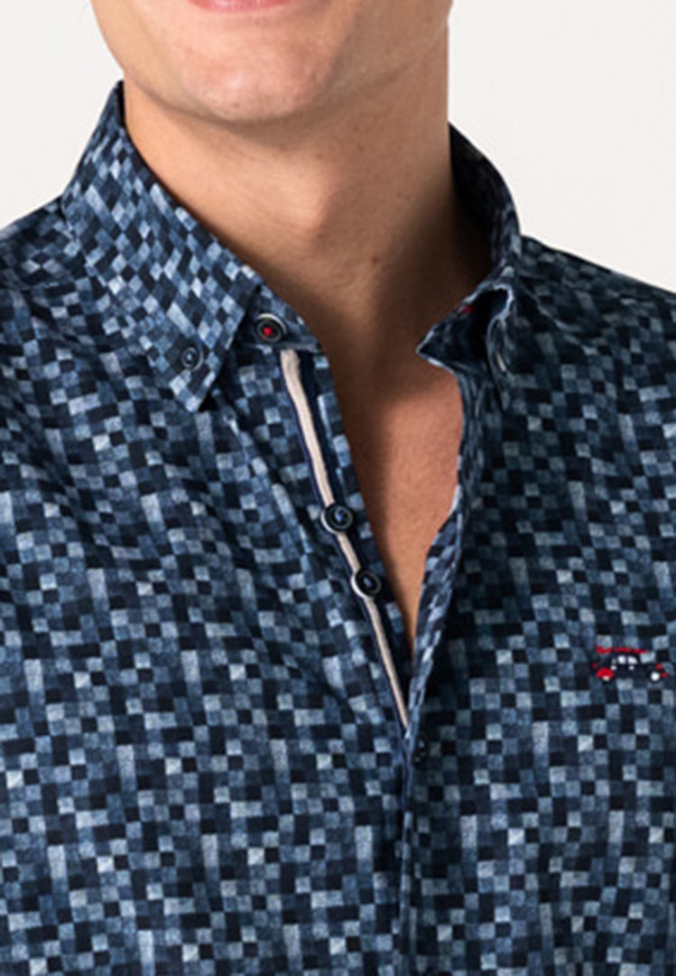 Camisa estampada masculina degradado azul