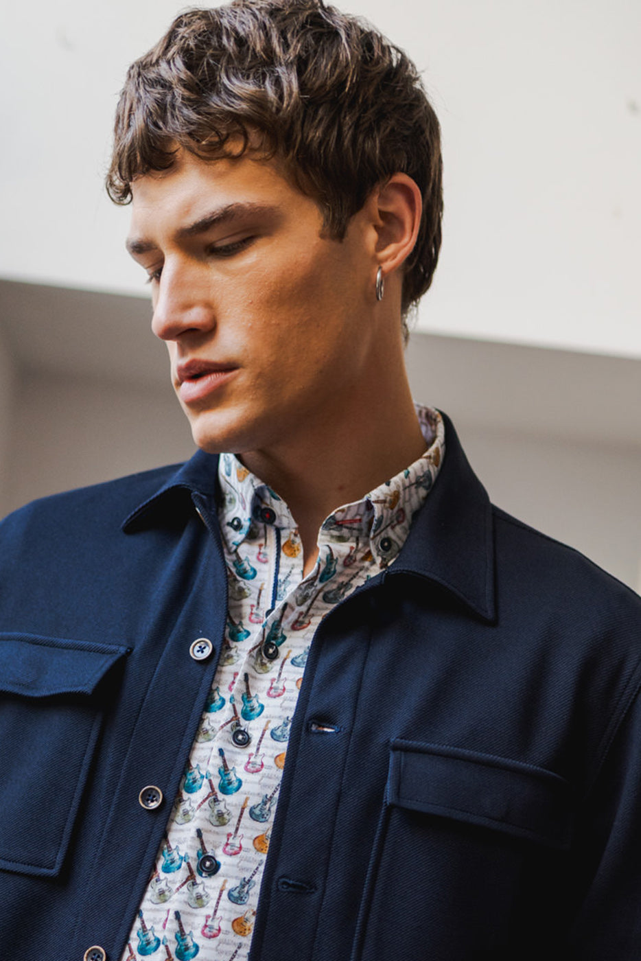 Sobrecamisa azul marino lisa de manga larga hombre