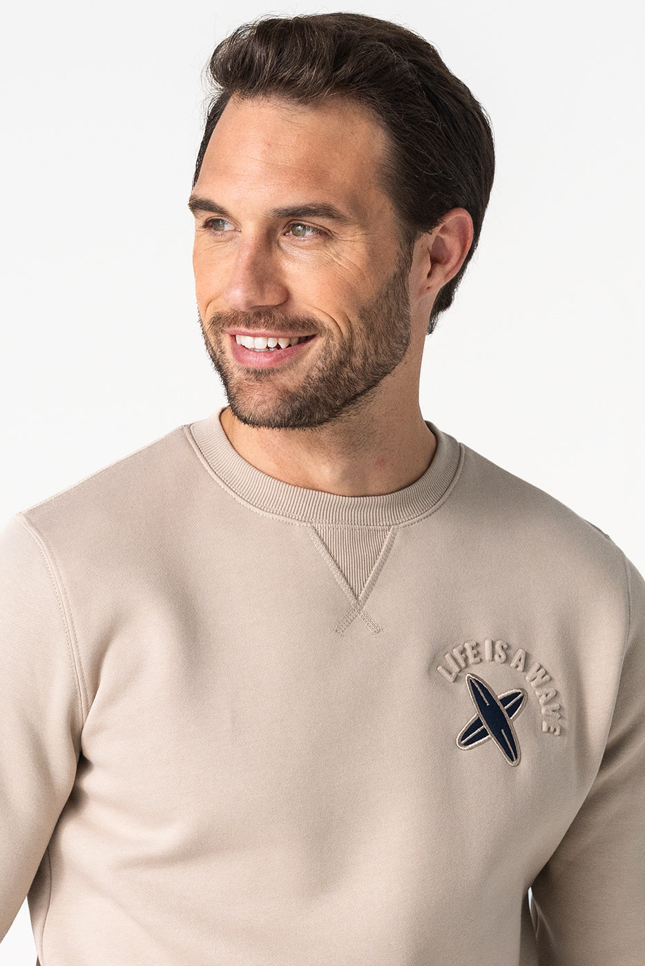 Sudadera hombre cuello redondo beige
