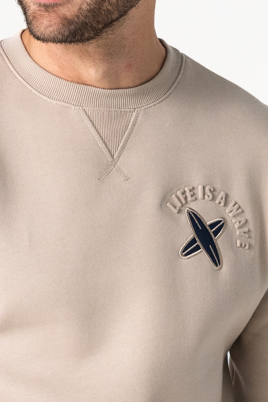 Sudadera hombre cuello redondo beige